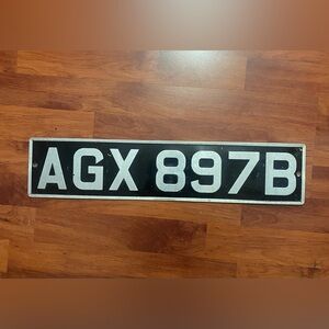 Vintage 1964 UK License Plate AGX 897B Black & Silver Original British Car Tag